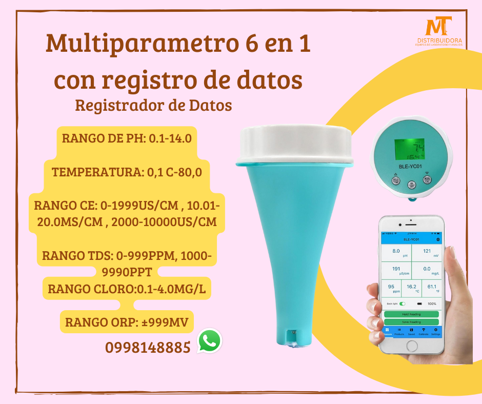 Medidor De Ph 6 En 1 Ble Tipo Trompo Sumergible EC TDS SAL ORP T