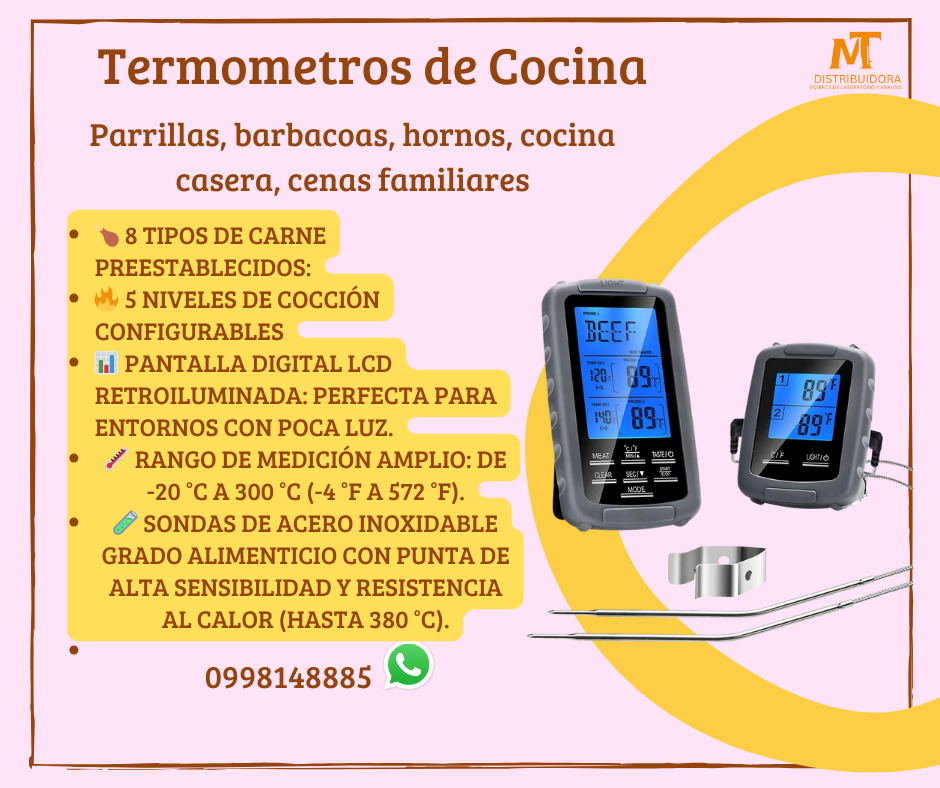 Termómetro Digital Inalámbrico Doble Sonda hasta 50M para 7 tipos de carnes pollo pavo