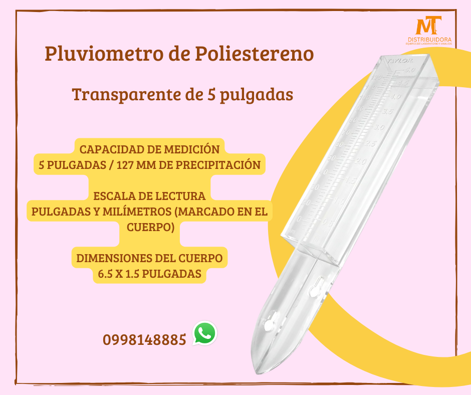 Pluviometro Transparente de 5 pulgadas milimetrado con adaptador de suelo y pared
