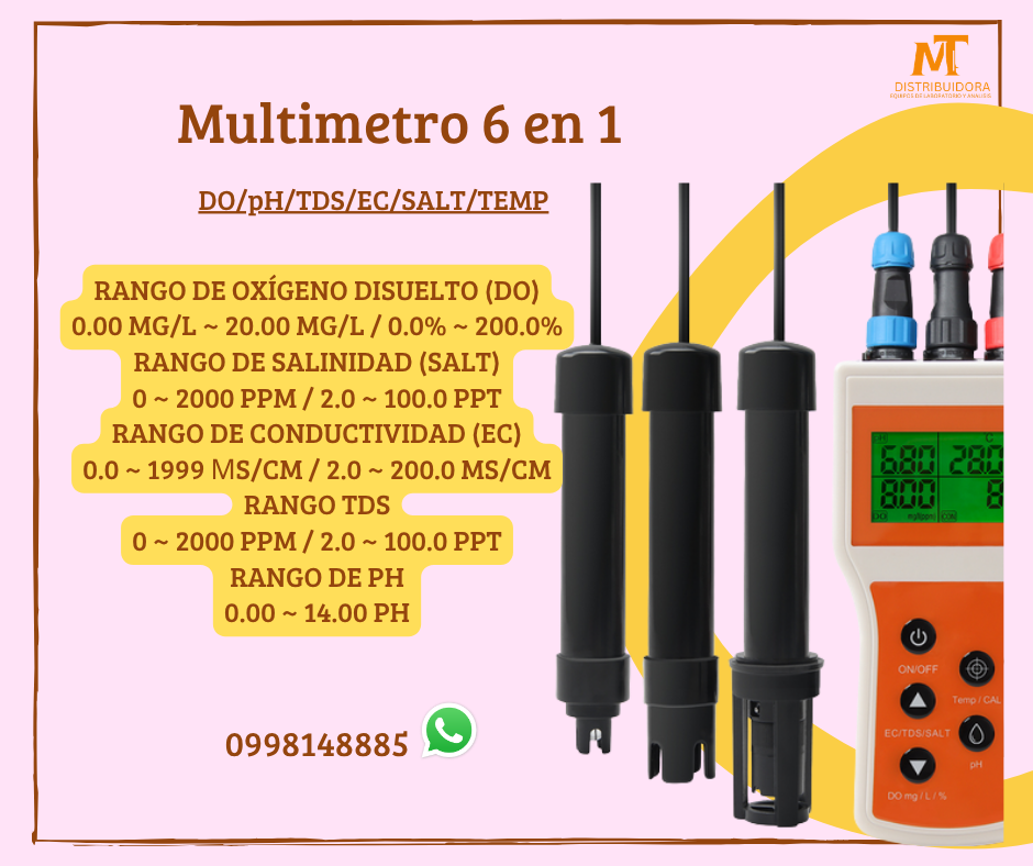 Medidor de la Calidad del agua 6 Parametros en 1 DO/pH/TDS/EC/SALT/TEMP