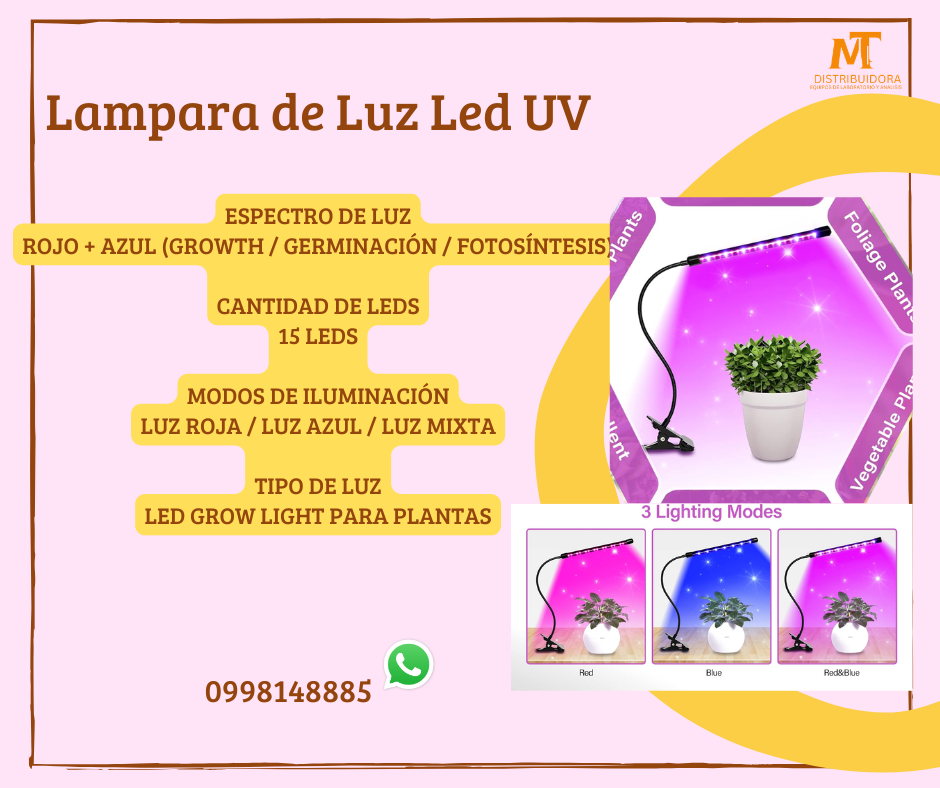 Lampara de cultivocON lUZ uV DE UNA EXTENSION
