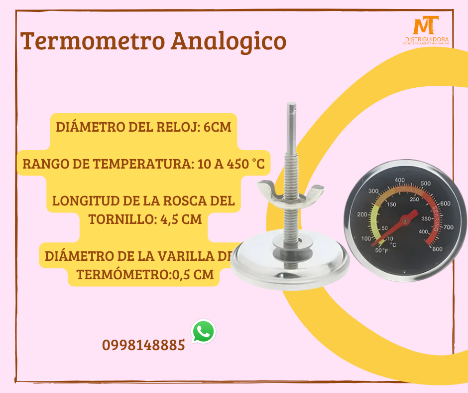 Termómetro acero inoxidable sonda 78mm 0- 450  grados celsius C/F 72mm