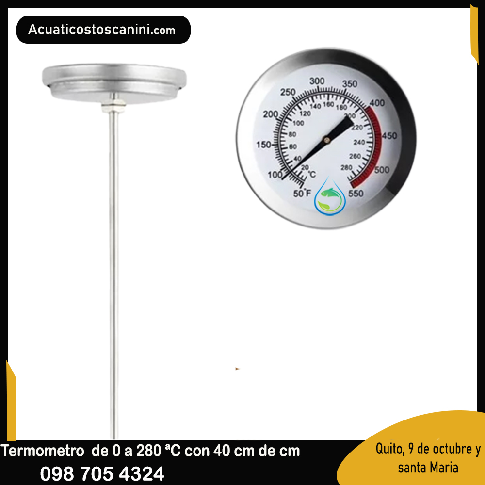Termómetro de acero inoxidable con Sonda 40 Cm lectura 0-280 grados Celsius Fharenheit