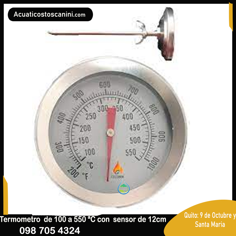 Termometro Acero inoxidable con rosca y sonda de 12cm 0-550 grados Celsius Fharenheit