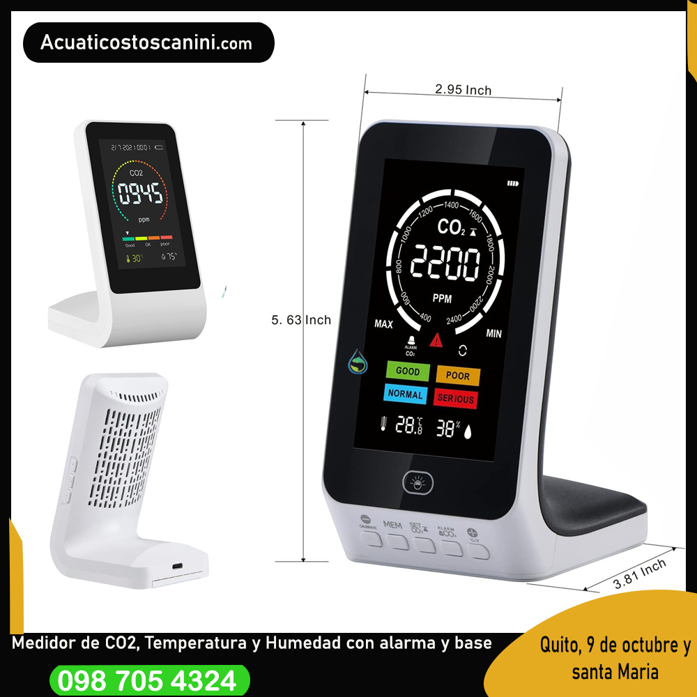 Medidor De Dióxido De Carbono Con Base Monitor CO2 Temperatura Humedad