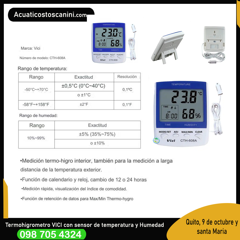 Termohigrómetro Vici Con Sonda Profesional para Invernaderos campo terrarios Farmacias